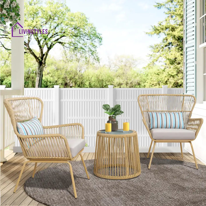 Row Outdoor Patio Seating Set 2 Chairs and 1 Table Set (Khaki) - Coffee Table Sets