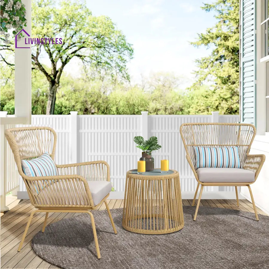 Row Outdoor Patio Seating Set 2 Chairs and 1 Table Set (Khaki) - Coffee Table Sets