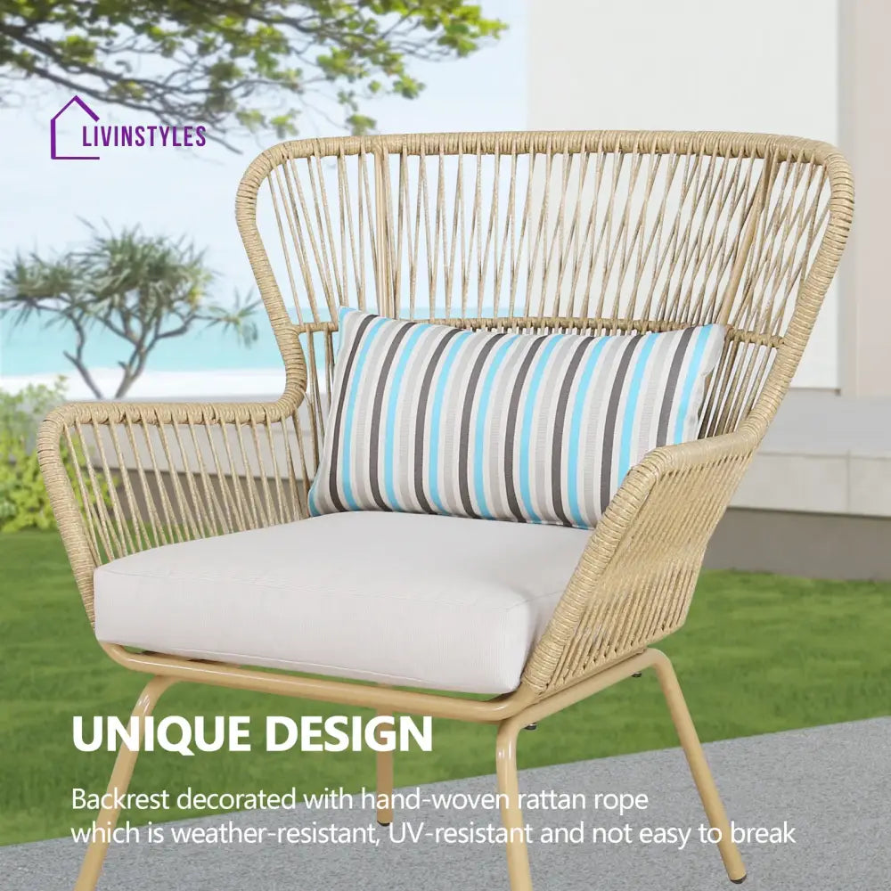 Row Outdoor Patio Seating Set 2 Chairs and 1 Table Set (Khaki) - Coffee Table Sets