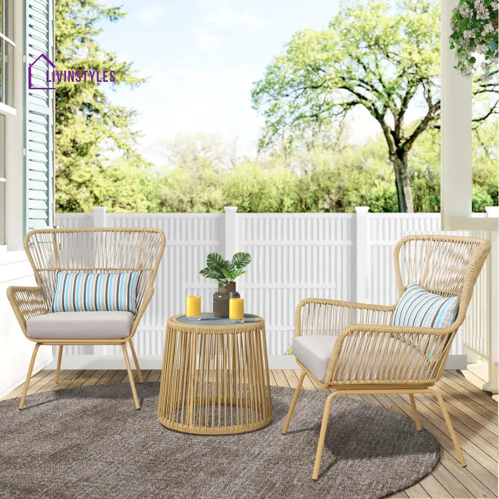 Row Outdoor Patio Seating Set 2 Chairs and 1 Table Set (Khaki) - Coffee Table Sets