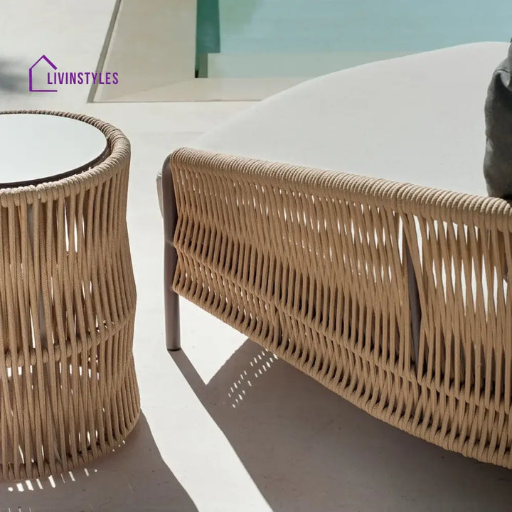 Roxane Outdoor Patio Rope Daybed With Center and Side Tables - Daybed