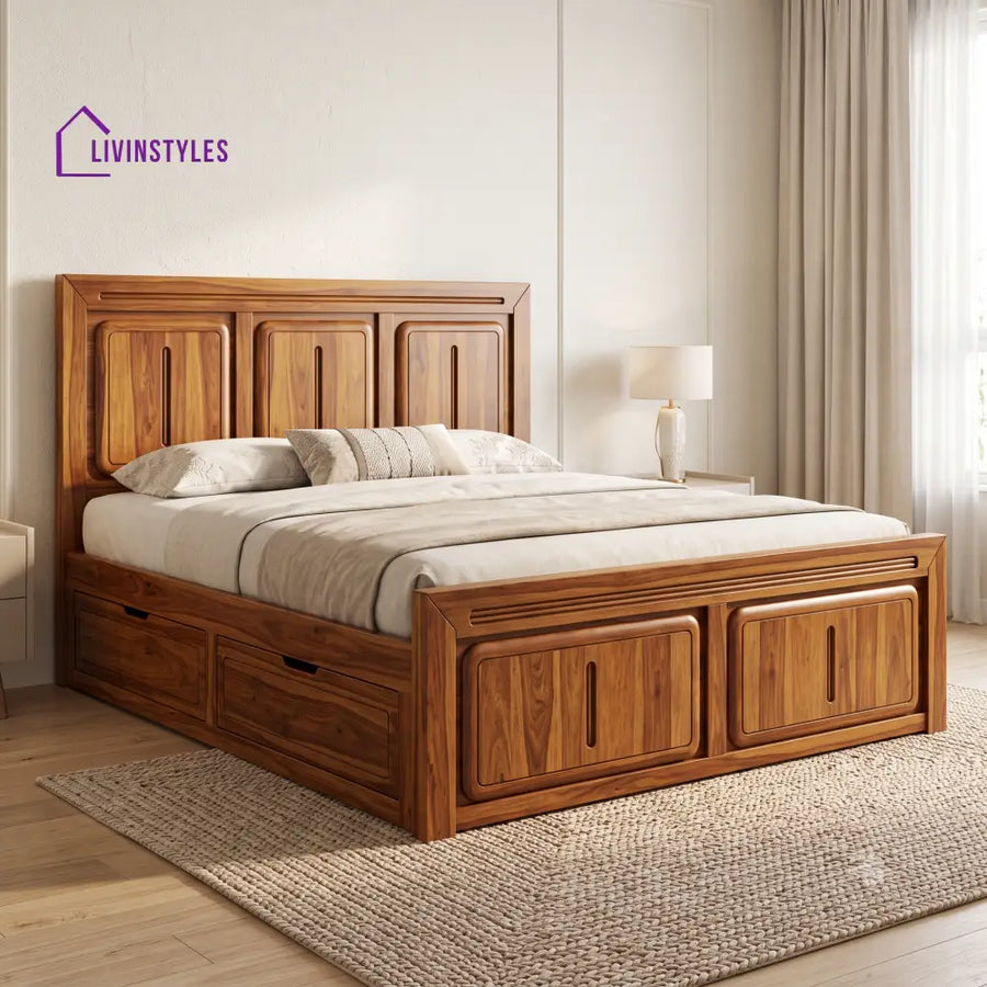 Roxane Premium Wooden Bed with Drawer Storage | King Size Bed & Queen Size Bed Online