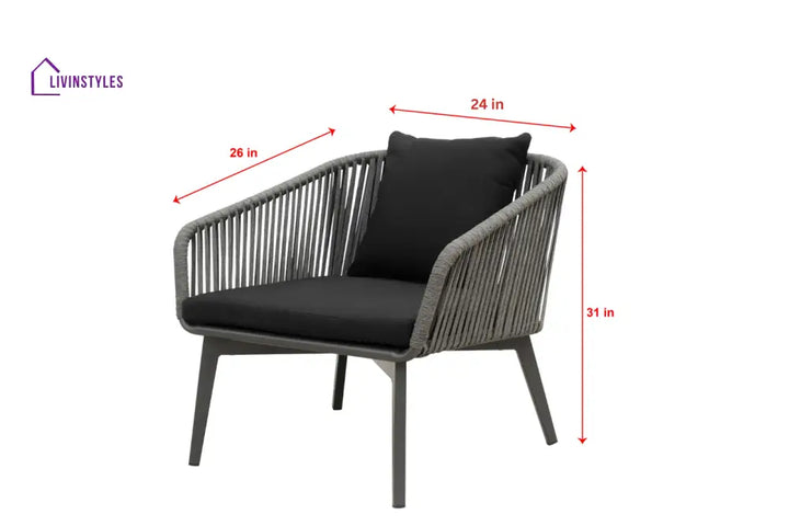 Roxy Outdoor Garden Balcony Sofa Set 2 Seater 2 Single seater and 1 Center Table Set Braid & Rope (Dark Grey) - Sofa