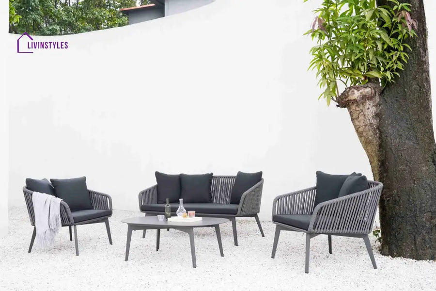 Roxy Outdoor Garden Balcony Sofa Set 2 Seater 2 Single seater and 1 Center Table Set Braid & Rope (Dark Grey) - Sofa