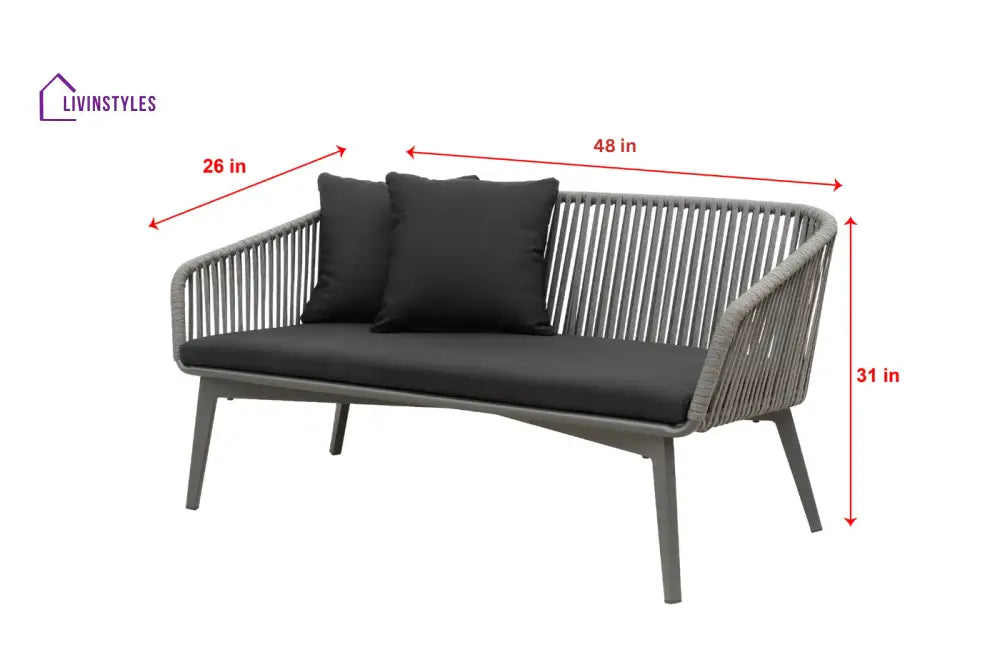 Roxy Outdoor Garden Balcony Sofa Set 2 Seater 2 Single seater and 1 Center Table Set Braid & Rope (Dark Grey) - Sofa