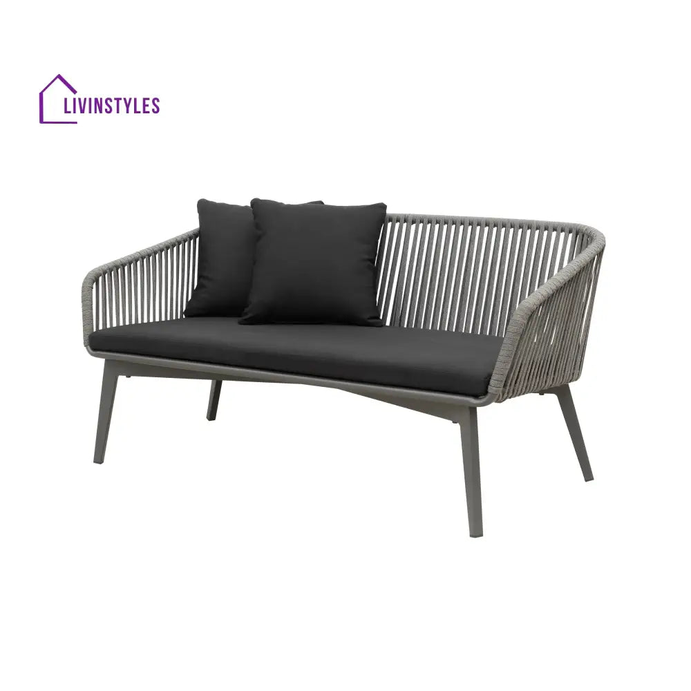 Roxy Outdoor Garden Balcony Sofa Set 2 Seater 2 Single seater and 1 Center Table Set Braid & Rope (Dark Grey) - Sofa