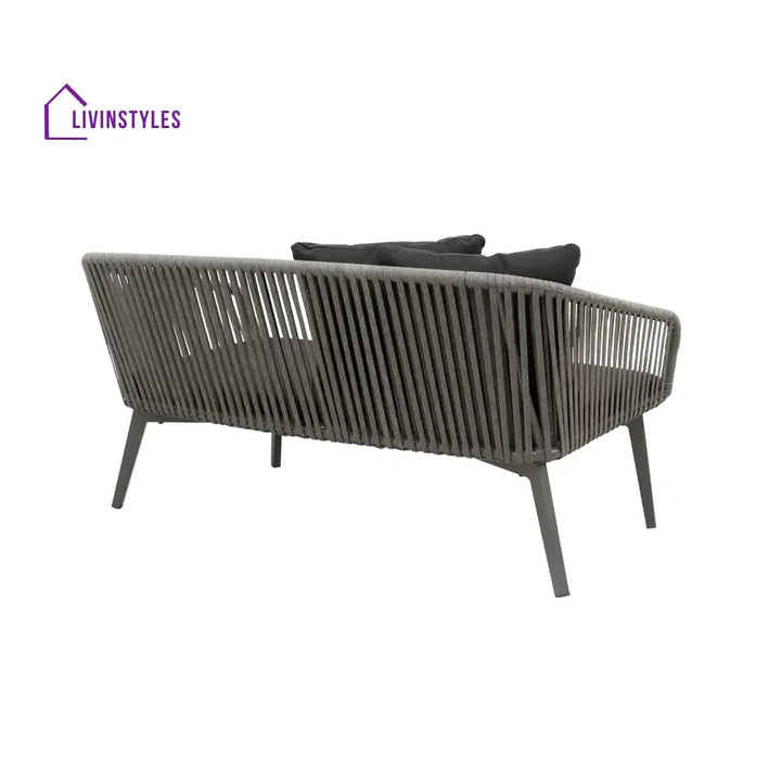 Roxy Outdoor Garden Balcony Sofa Set 2 Seater 2 Single seater and 1 Center Table Set Braid & Rope (Dark Grey) - Sofa