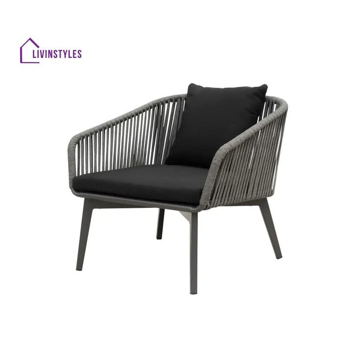 Roxy Outdoor Garden Balcony Sofa Set 2 Seater 2 Single seater and 1 Center Table Set Braid & Rope (Dark Grey) - Sofa