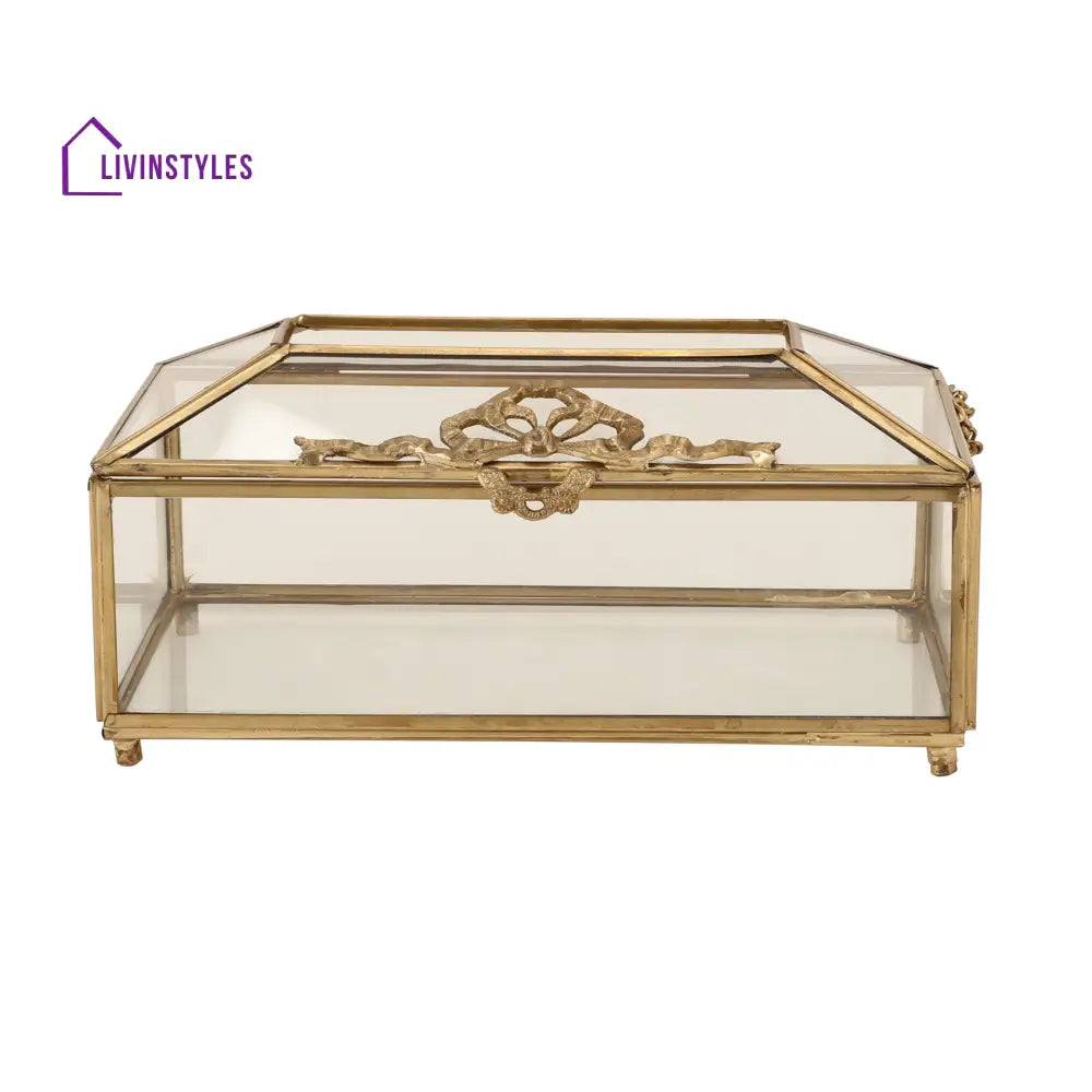 Royal Crown Brass & Glass Napkin Box Napkin Box