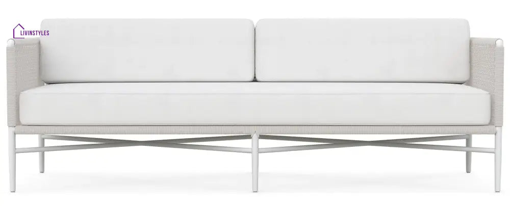 Roza Outdoor Garden Balcony Sofa Set 2 Seater and 2 Single Seater With 1 Center Table Set Braid & Rope (White + Beige)