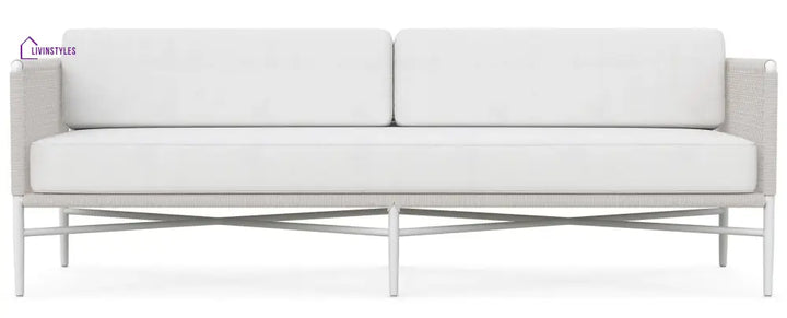 Roza Outdoor Garden Balcony Sofa Set 2 Seater and 2 Single Seater With 1 Center Table Set Braid & Rope (White + Beige)