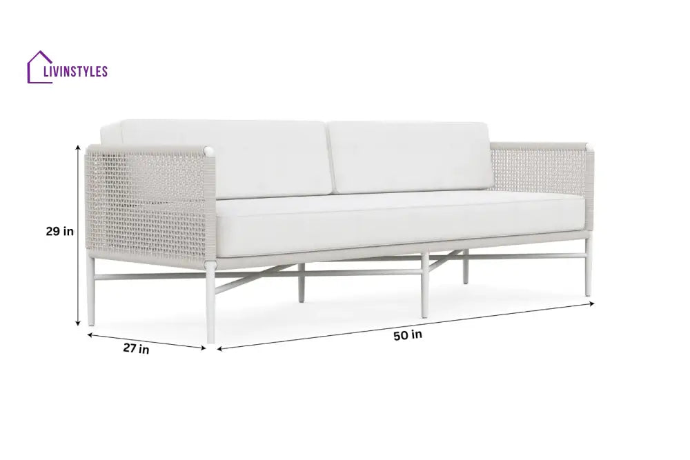 Roza Outdoor Garden Balcony Sofa Set 2 Seater and 2 Single Seater With 1 Center Table Set Braid & Rope (White + Beige)