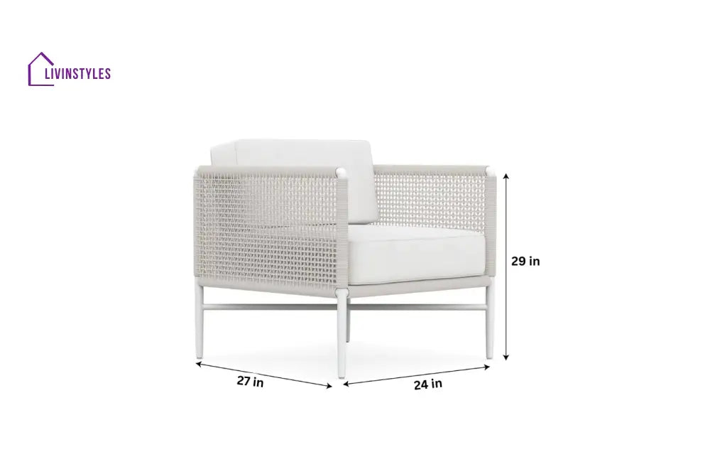 Roza Outdoor Garden Balcony Sofa Set 2 Seater and 2 Single Seater With 1 Center Table Set Braid & Rope (White + Beige)