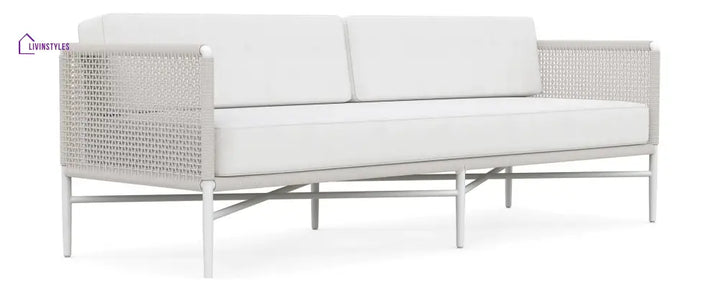 Roza Outdoor Garden Balcony Sofa Set 2 Seater and 2 Single Seater With 1 Center Table Set Braid & Rope (White + Beige)