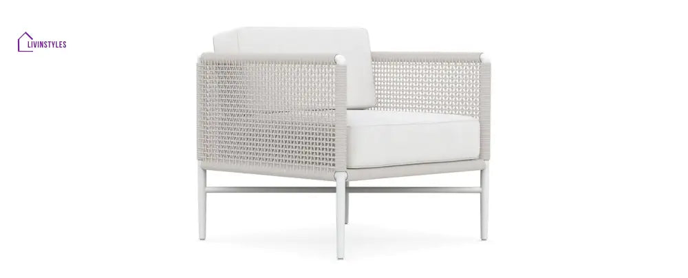 Roza Outdoor Garden Balcony Sofa Set 2 Seater and 2 Single Seater With 1 Center Table Set Braid & Rope (White + Beige)