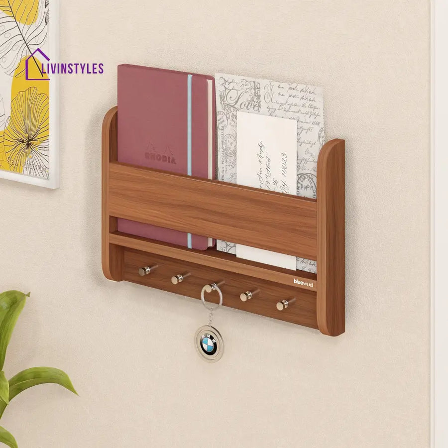 Rozel Key Holder Letter Organizer & Keychain Holder Walnut Key Holder