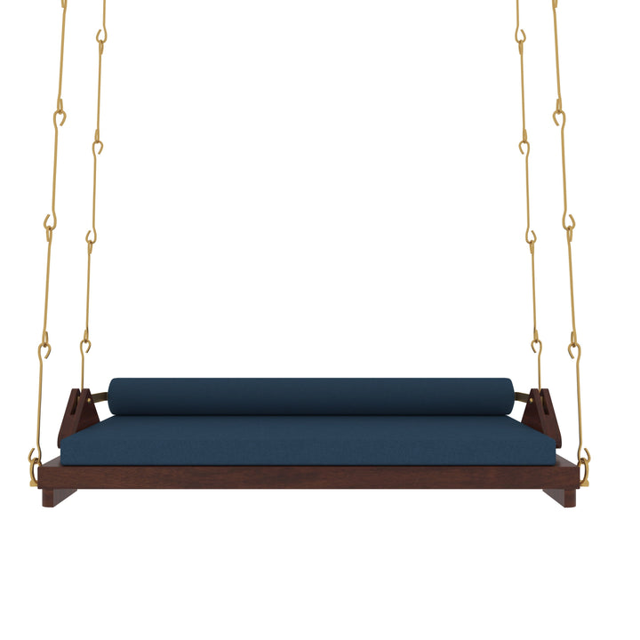 Avika Minimalist Wooden Swing with Blue Cushions – Perfect Under Stair Jhula for Modern Interiors