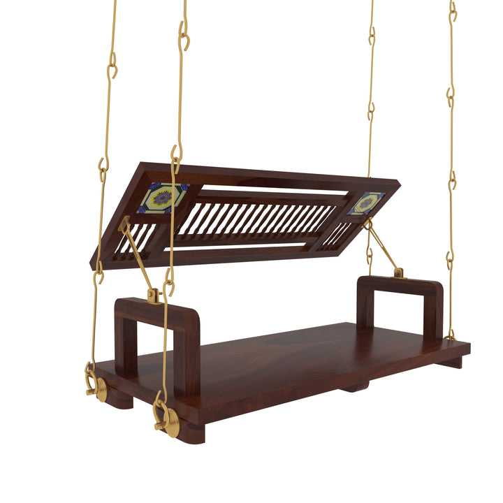 Naisha Traditional Wooden Swing with Ceramic Tile Inlays in Contemporary Living Room