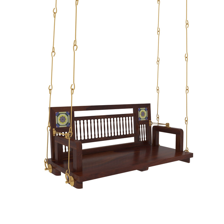 Naisha Traditional Wooden Swing with Ceramic Tile Inlays in Contemporary Living Room