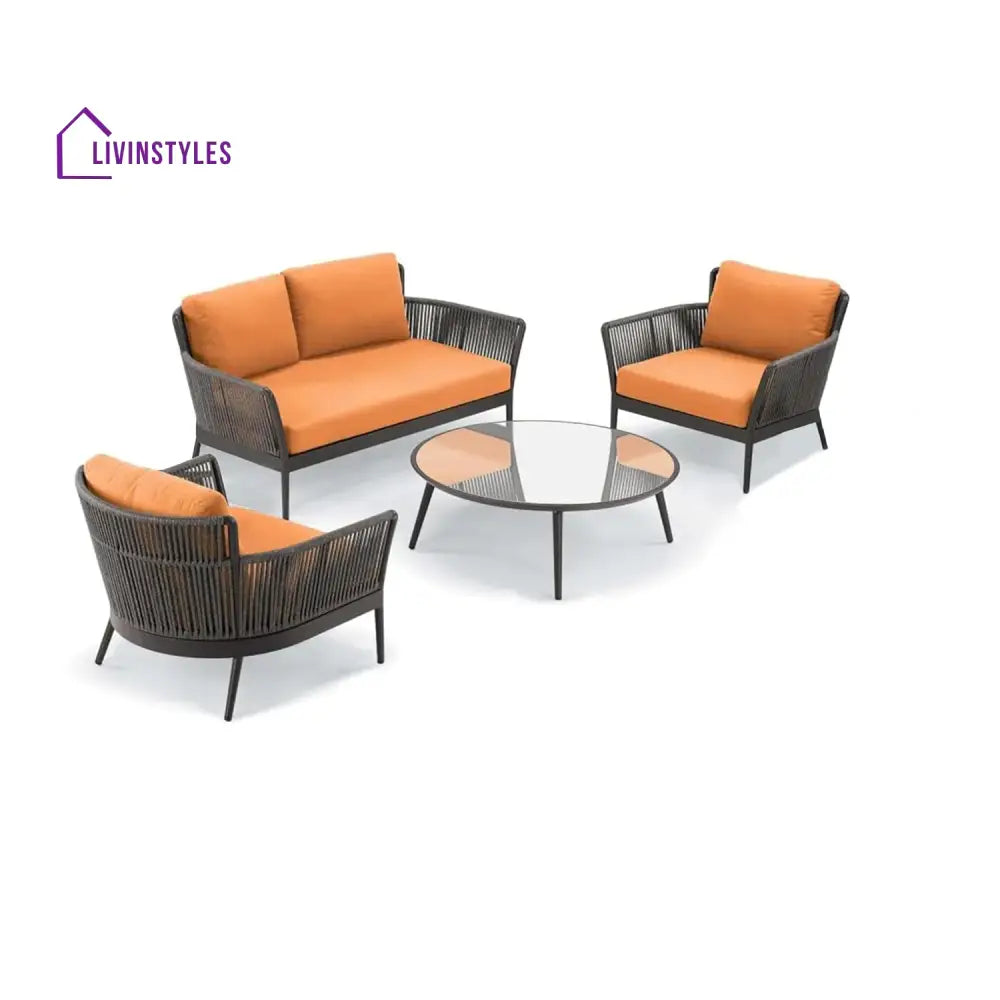 Rua Outdoor Garden Balcony Sofa Set 2 Seater 2 Single Seater 1 Center Table Set (Dark Grey) Braided and Rope - Sofa Sets