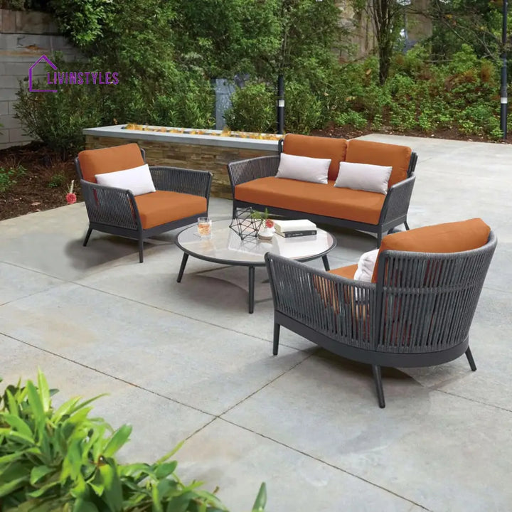 Rua Outdoor Garden Balcony Sofa Set 2 Seater 2 Single Seater 1 Center Table Set (Dark Grey) Braided and Rope - Sofa Sets