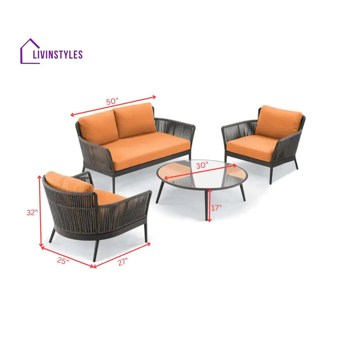 Rua Outdoor Garden Balcony Sofa Set 2 Seater 2 Single Seater 1 Center Table Set (Dark Grey) Braided and Rope - Sofa Sets