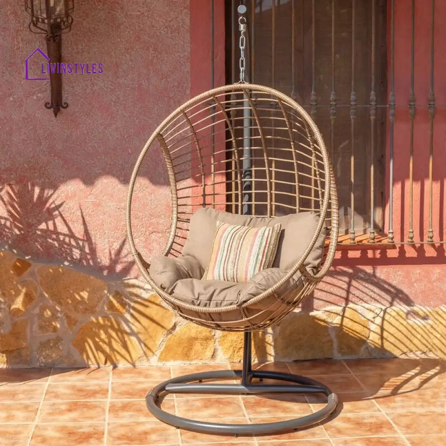 Rua Single Seater Hanging Swing With Stand For Balcony Garden Swing (Honey) - Swings