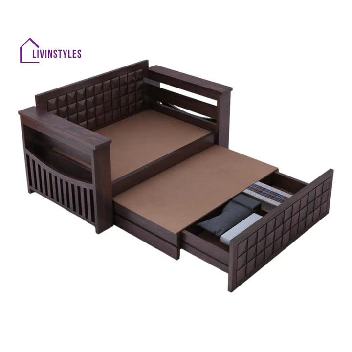QuikLounge 2 Seater Walnut Sofa Cum Bed Sheesham Wood