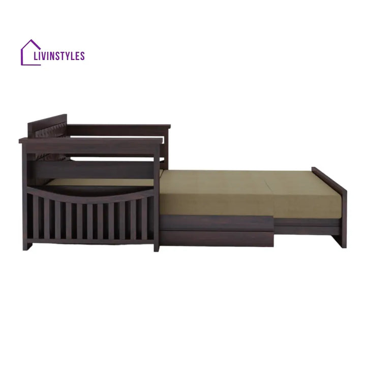 QuikLounge 2 Seater Walnut Sofa Cum Bed Sheesham Wood