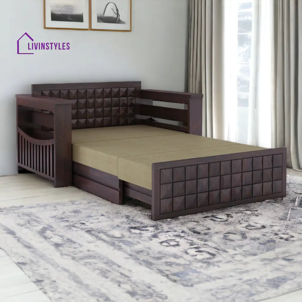 QuikLounge 2 Seater Walnut Sofa Cum Bed Sheesham Wood