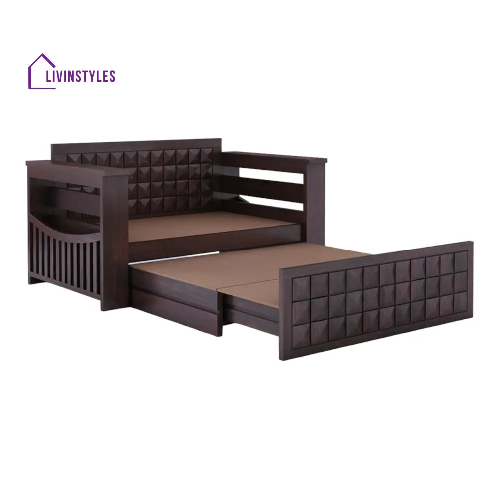 QuikLounge 2 Seater Walnut Sofa Cum Bed Sheesham Wood