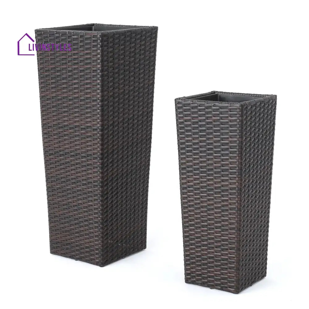Ruben Outdoor Wicker Planters For Garden Balcony (Dark Brown) set of 2 - Planter