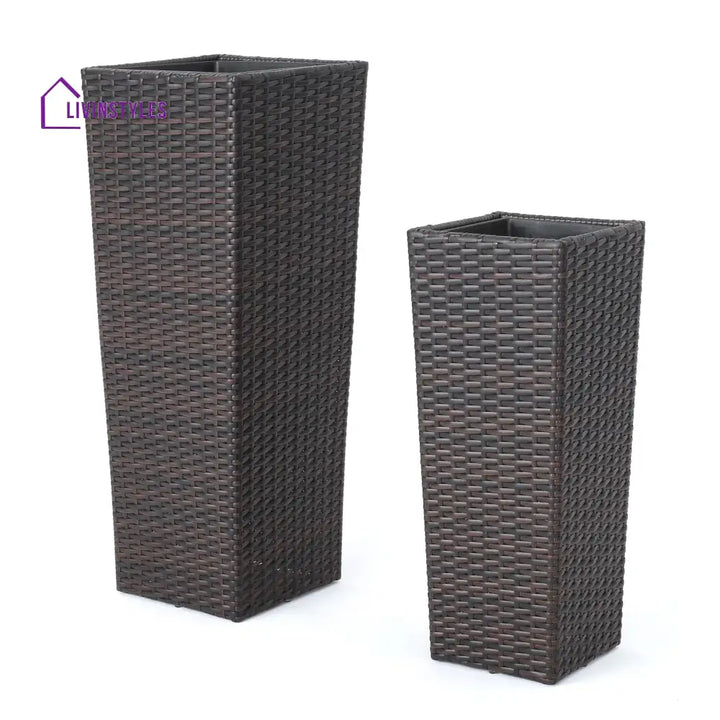 Ruben Outdoor Wicker Planters For Garden Balcony (Dark Brown) set of 2 - Planter