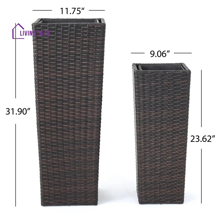 Ruben Outdoor Wicker Planters For Garden Balcony (Dark Brown) set of 2 - Planter