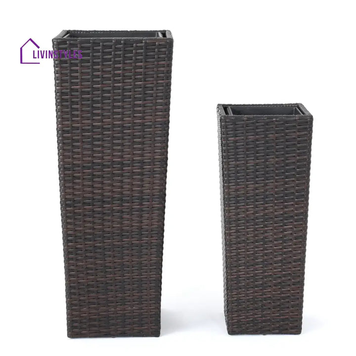 Ruben Outdoor Wicker Planters For Garden Balcony (Dark Brown) set of 2 - Planter
