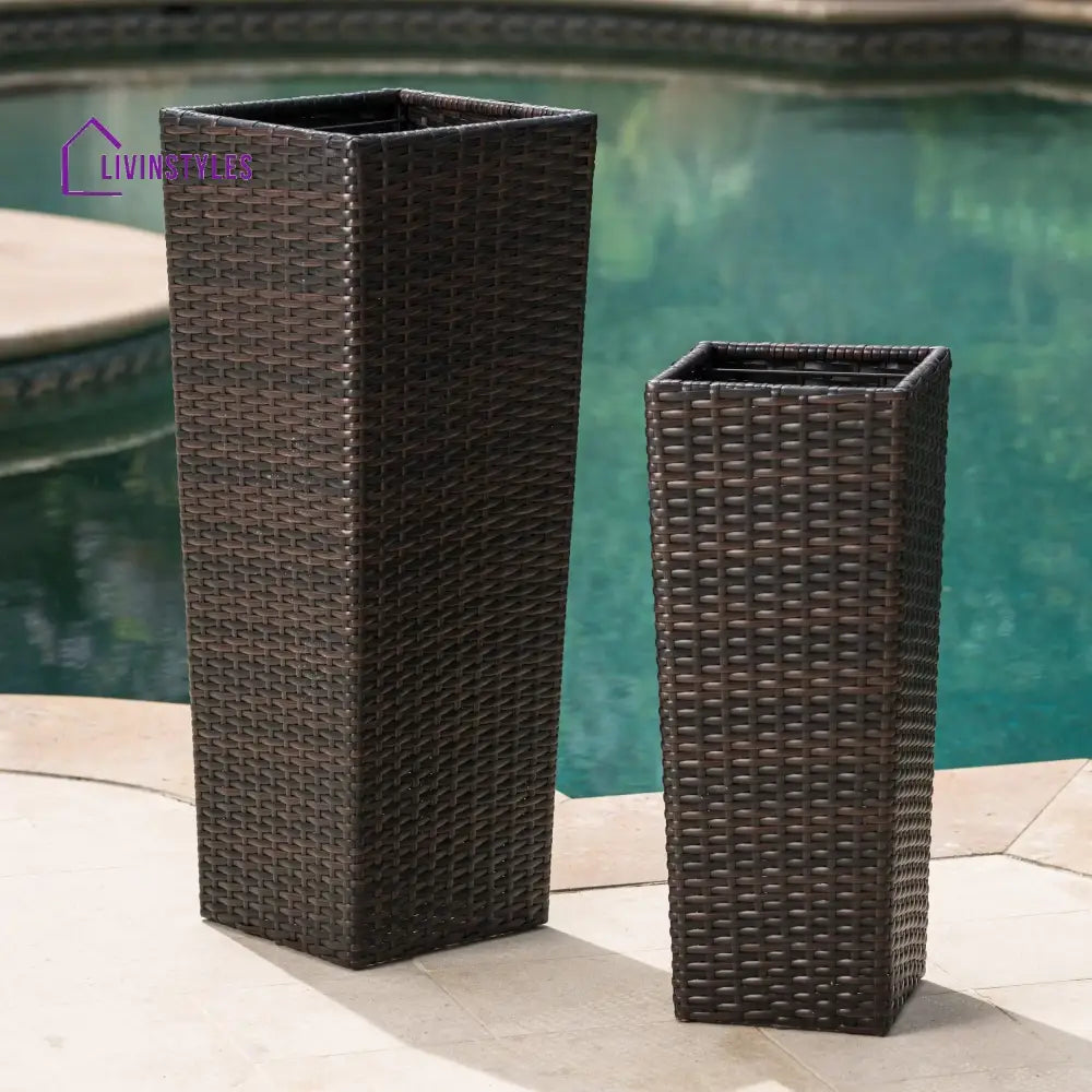 Ruben Outdoor Wicker Planters For Garden Balcony (Dark Brown) set of 2 - Planter