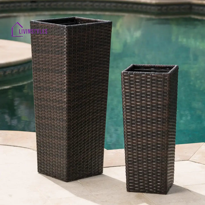 Ruben Outdoor Wicker Planters For Garden Balcony (Dark Brown) set of 2 - Planter