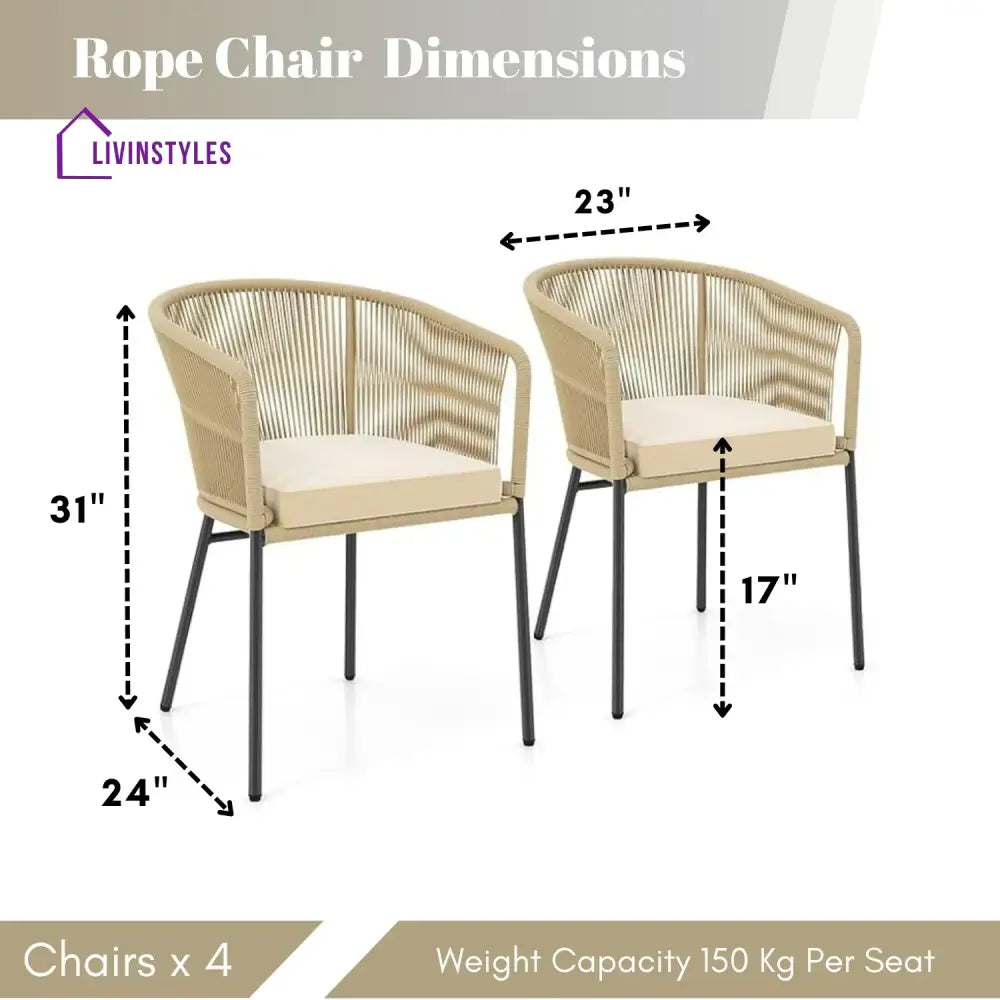 Ruby 4-Piece Outdoor Rope Patio Dining Chairs - Dinning Chairs