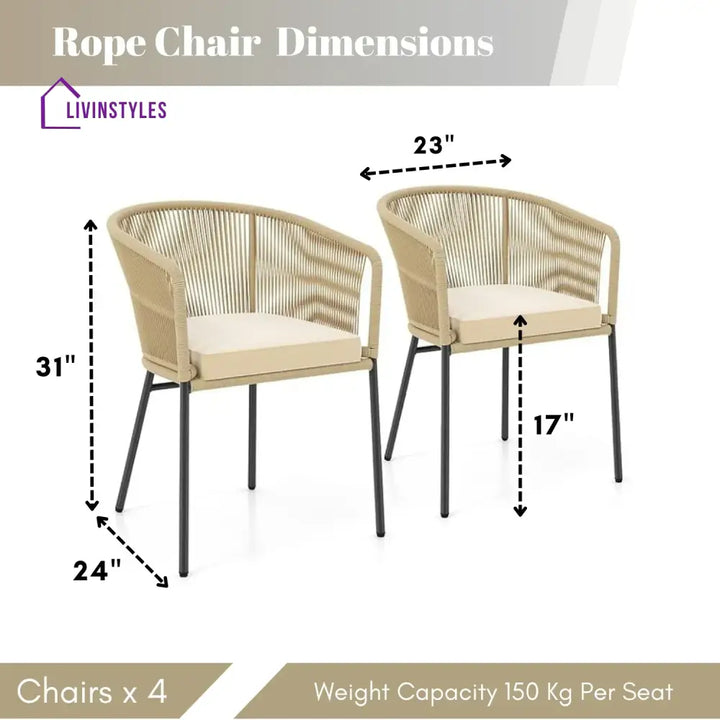 Ruby 4-Piece Outdoor Rope Patio Dining Chairs - Dinning Chairs