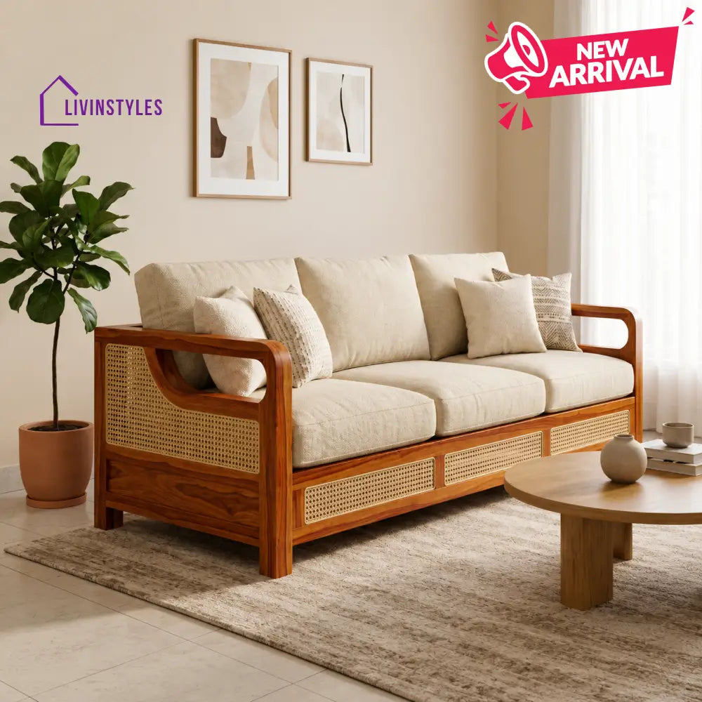 Ruchi Sheesham Wood and Cane Sofa for Living Room