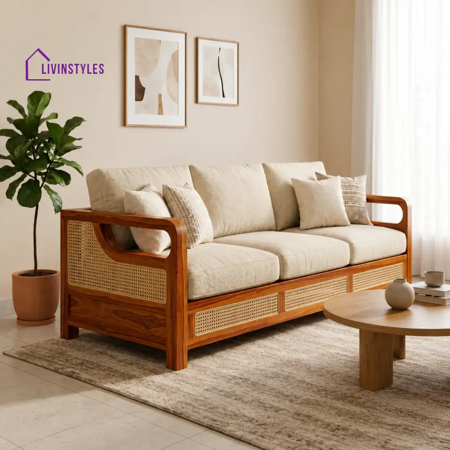 Ruchi Sheesham Wood and Cane Sofa for Living Room