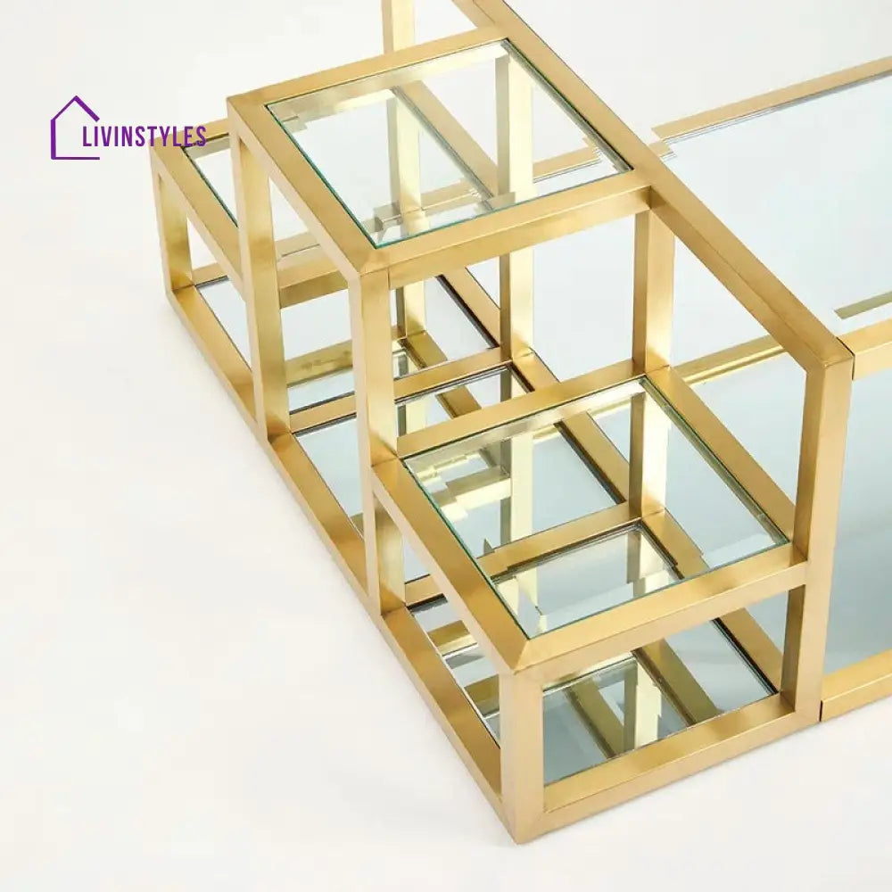 Ruchi Stainless Steel Coffee Table with Glass Top for Living Room