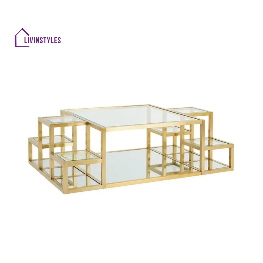 Ruchi Stainless Steel Coffee Table with Glass Top for Living Room