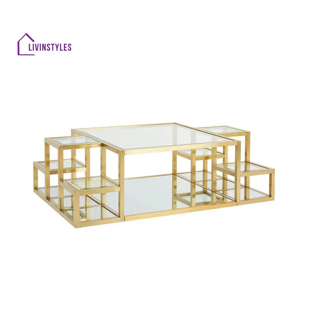 Ruchi Stainless Steel Coffee Table with Glass Top for Living Room