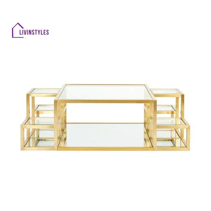 Ruchi Stainless Steel Coffee Table with Glass Top for Living Room
