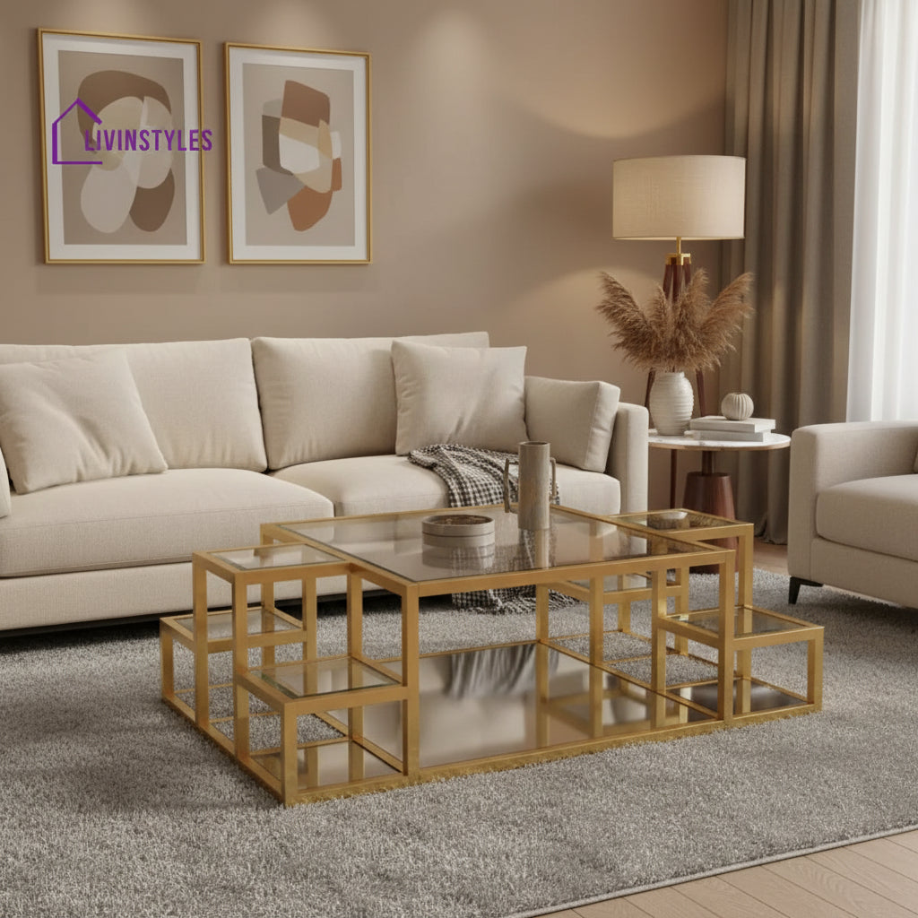 Ruchi Stainless Steel Coffee Table with Glass Top for Living Room