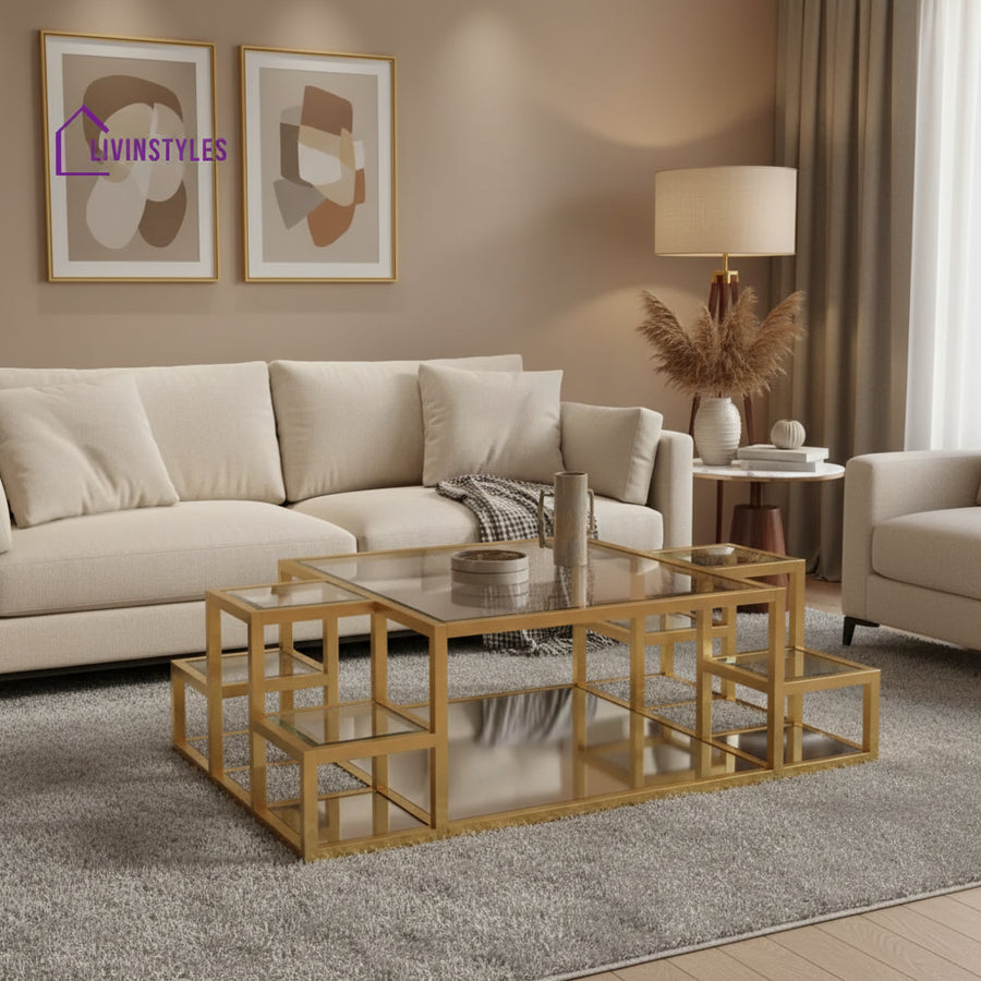 Ruchi Stainless Steel Coffee Table with Glass Top for Living Room