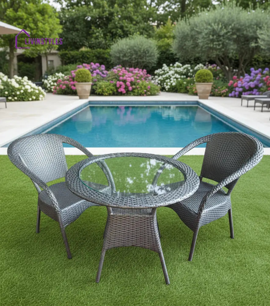 Rudra Outdoor Patio Seating Set 2 Chairs and 1 Table Set (Silver) - Coffee Table Sets