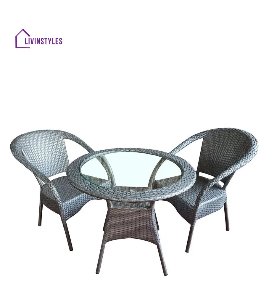 Rudra Outdoor Patio Seating Set 2 Chairs and 1 Table Set (Silver) - Coffee Table Sets