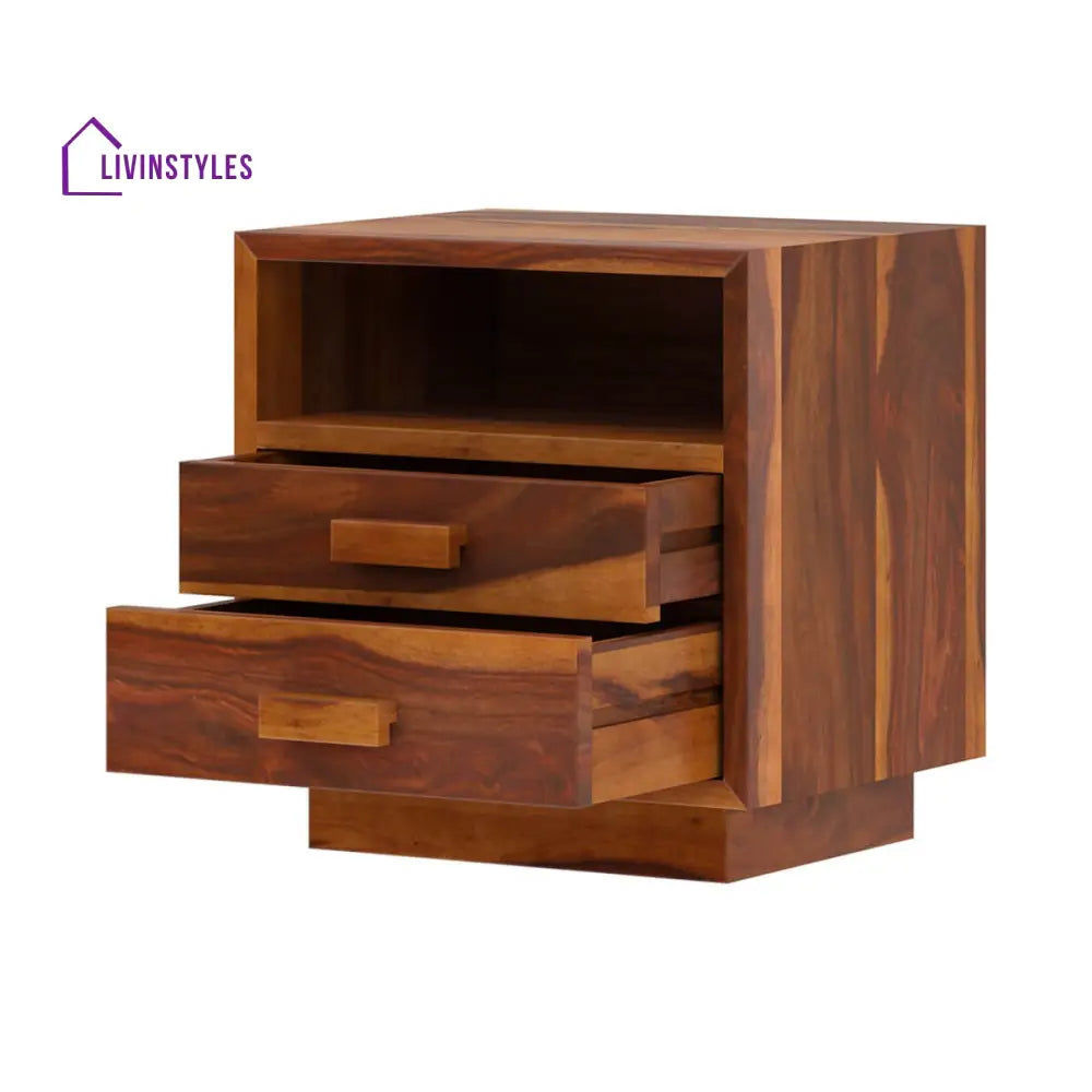 Rustic Solid Wood Nightstand with Two Drawers